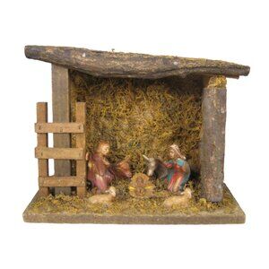 Christmas Vintage Yuletide Nativity Manger Barn Stable Creche Wooden Taiwan